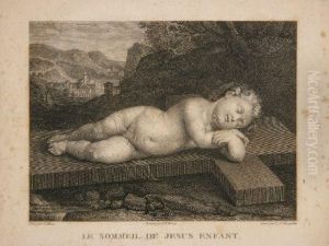 Lous Joseph Masquelier, "le Sommeil De Jesus Enfant", Acquaforte Da Dis. Di J.w. Wicar, Fine Xviii Secolo, Mm. 215x270, In Cornice Di Legnointagliato