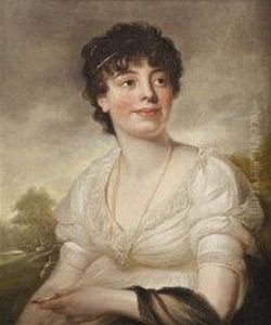 Portrait Of A Young Woman In Neo-classical Dress In Alandscape by John James Masquerier