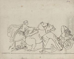 Antik Figurkomposition Med Man I Hastdragen Vagn by Louis Masrelier