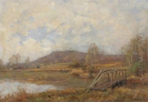 River Landscape With A Wooden Bridge by Jean Eugene Masse