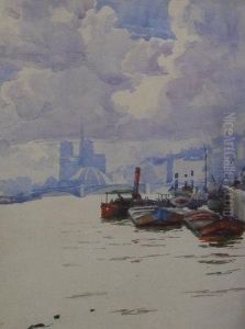 Paris,boats On The Seine by Henry Gibbs Massey