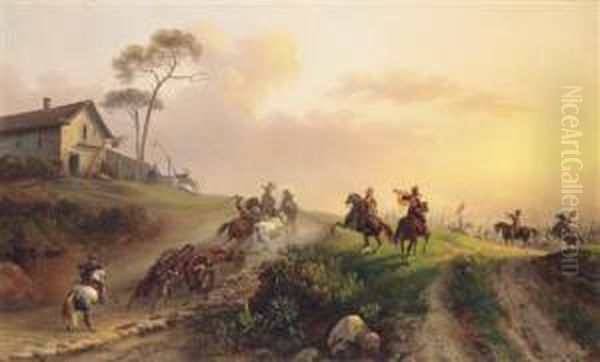 Group Of Horsemen At A Battle"" ""s Edge - view 1