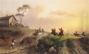 Group Of Horsemen At A Battle"" ""s Edge