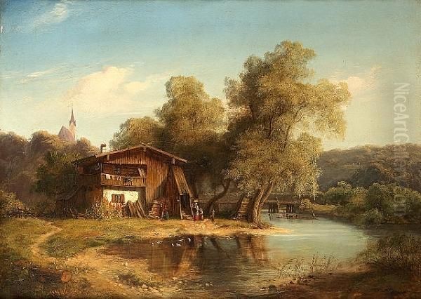 A Rhineland Landscape With Figures By A Chalet - view 1