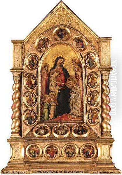 The Mystic Marriage Of Saint Catherine With Angels, With Saintsluke, Lawrence, Paul, John The Evangelist, Peter, Matthew, Phillip(?), Mark, Two Bishop Saints, Three Friar Saints, Four Femalemartyr Saints, And An Unidentified Saint, Inset In Eighteenquatre - view 1