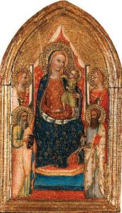 The Madonna And Child Enthroned With Saint Bartholomew, Anotherapostle, A Male Martyr And A Female Saint