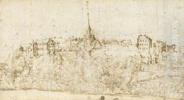 A View Of A Walled Medieval Town Above A Wooded Riverbank - view 1