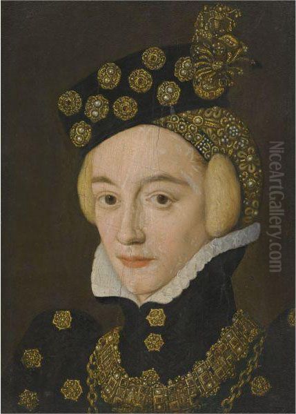 Portrait Of A Lady, Head And Shoulders, In A Black Bejewelled Hat And Dress - view 1