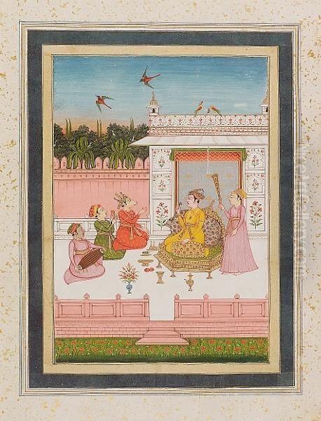 Prince On A Terrace Listening To Musicians Kneeling Before Him, One With A Horse's Head - view 1
