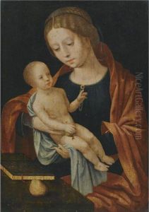 Virgin And Child Seated Before A Desk by The Master Of The Female Half-Lengths
