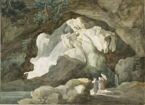 Trois Personnages Devant La Grotte De Neptune A Tivoli by Master Of The Grotesque Vases