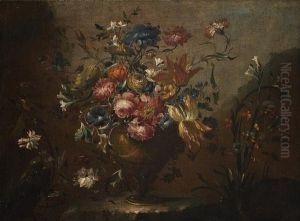 Rose, Tulipani Ealtri Fiori In Un Vaso; E Garofani, Tulipani E Altri Fiori In Uncesto Di Vimini