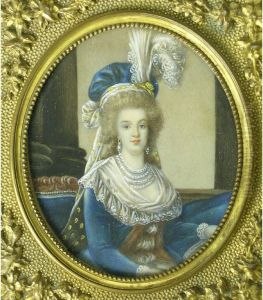 Half Length Study Of A Noble Lady In Blue Satindress And Matching Plumed Headdress by Master Of The Half-Length Figures