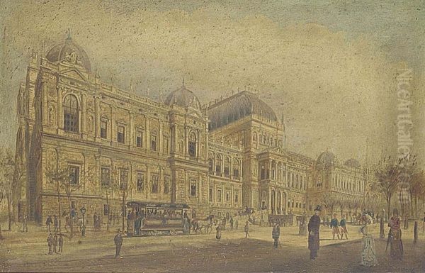 The University Of Vienna With Figures Promenading - view 1