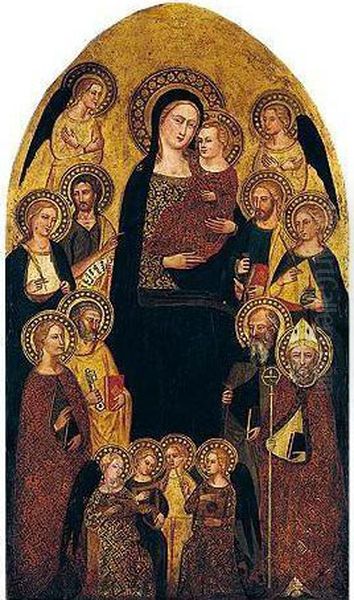 The Madonna And Child Enthroned With Saints John The Baptist, Peter, Two Female Saints, Paul, Mary Magdalene, Anthony Abbot And A Bishop Saint (augustine?), With Music-making Angels - view 1