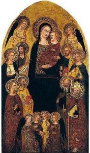 The Madonna And Child Enthroned With Saints John The Baptist, Peter, Two Female Saints, Paul, Mary Magdalene, Anthony Abbot And A Bishop Saint (augustine?), With Music-making Angels by Master Of The Lazzaroni Madonna