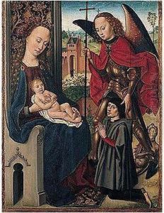 The Virgin And Child Enthroned In A Hortus Conclusus, Adored By A Donor Introduced By Saint Michael by Master Of The Legend Of Saint Ursula