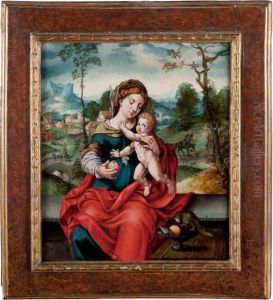 Madonna Con Il Bambino In Un Paesaggio, Con Scene Della Fuga In Egitto by Italian Unknown Master
