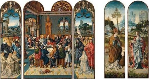The Last Supper; Right Wing (interior) Patron And Saints; And (exterior) Saint Catherine; Left Wing (interior) Patrons And Saints; And (exterior) Saint Nicholas - view 1
