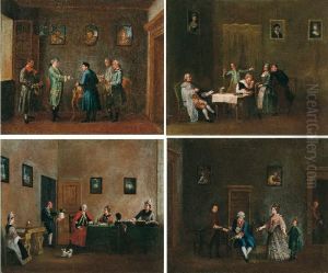 Lotto Unico Di Quattro Dipinti Raffiguranti <scene Di Conver-
Sazione> by Master Of The Riflessi