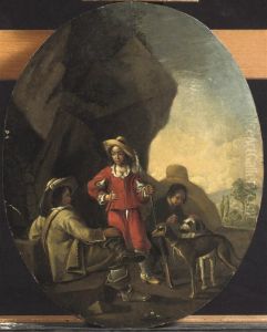 Three Figures Resting From The Hunt With Their Dogs Three Figures Resting From The Hunt With Their Dogs