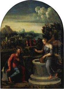 Christ And The Samaritan Woman At The Well by Master Of The Twelve Apostles