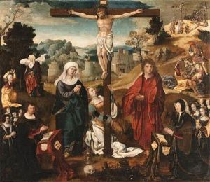 The Crucifixion, With A Donor And Donatrix by Master Of The Von Groote Adoration