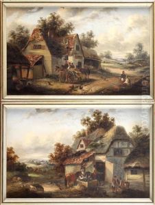 A Pair Of Rural Scenes With Rustics by Masters Edward