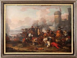 Battaglia Di Cavalieri Sotto Un Castello
