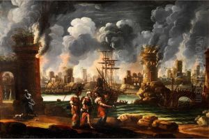 Lot Wird Von Zwei Engeln Aus Derbrennenden Stadt Sodom Gefuhrt by Marzio Masturzio
