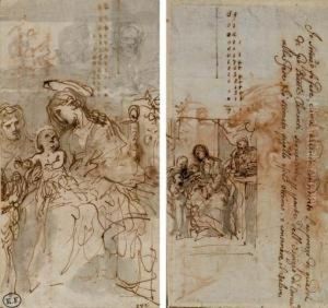 La Sainte Famille Avec Saint Jean-baptiste Et Sainte Elisabeth Derriere (recto); Une Etude Pour La Meme Composition Avec Des Calculs (verso) by Agostino Masucco Masucci