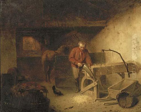 A Farmer At Work In A Stable - view 1