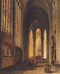 Kerkinterieur Met Personages Nabij Praalgraven