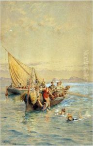 Marina Con Sfondo Di Capri by Eduardo Matania