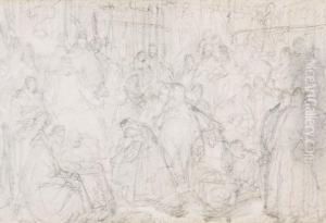 Rodzina Zborowskich Przed Krolem Stefanem Batorym by Jan Matejko