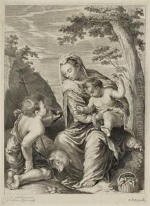 Der Johannesknabe Reicht Der Jungfrau Maria Und Dem Jesuskind Einen Vogel Der Johannesknabe Reicht Der Jungfrau Maria Und Dem Jesuskind Einen Vogel