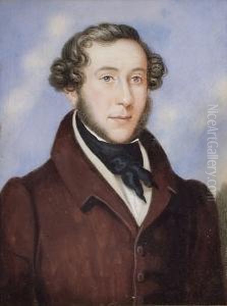 A Miniature Portrait Of A Gentleman Wearing A Brown Coat, Cream Waistcoat And Tied Black Stock - view 1