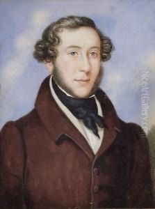 A Miniature Portrait Of A Gentleman Wearing A Brown Coat, Cream Waistcoat And Tied Black Stock