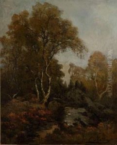 Les Rochers Dans Le Sous-bois
 Toile by Emile Louis Mathon