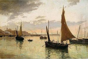 Atardecer Sobre El Puerto De Barcelona