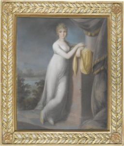 Portrait Of A Young Lady Leaning Against A Pedestal by Teodoro Matteini