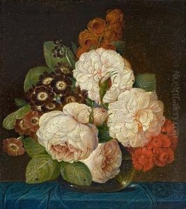 Stillleben Mit Blumen In Einer Glasvase Stillleben Mit Fruchten Auf Einer Steinplatte by Theodor Mattenheimer