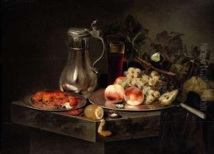 Still-lifewith Fruit, Crayfish, Cylindrical Glass And A Tin Vessel by Theodor Mattenheimer