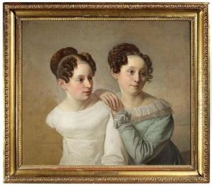 Portrait Of The Siblings Friedrike And Luise Campe, Daughters Of The Leipzig Merchant And Bavarian Consul Heinrich Wilhelm Campe. Oil/canvas/canvas, Verso Inscribed by Johann Friedrich Matthai