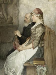 Girl With Older Man On A Church Bench by Theodor Matthei