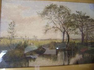 Landscape With Pond And Cattle by Jarvis Matthew