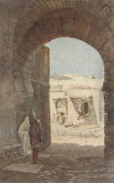 A Watercarrier Walking Through A Gateway (illustrated); And Astreet Scene With Figures - view 1