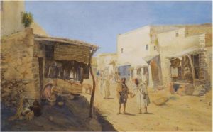 View Of The Main Street With Waterseller And Pastry Cook's Shops,safi, Morocco
