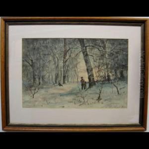 Lone Figure In Winter Forest by Marmaduke Matthews