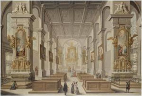 The Interior Of A Cathedral With Figures Conversing In The Foreground - view 1